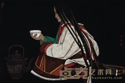 乔十光 1984年作 饮茶藏女 60×90cm