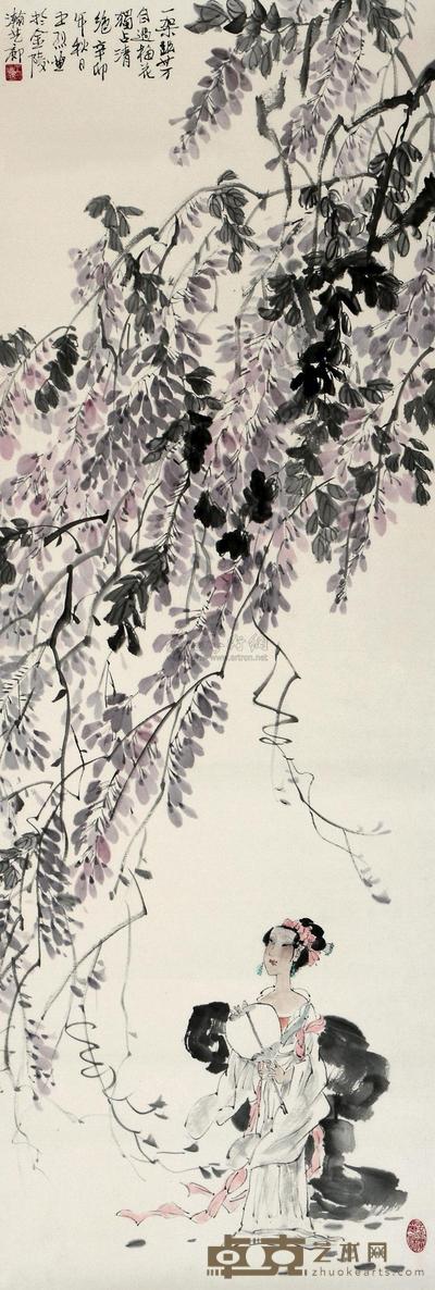 王烈 2011年作 紫藤仕女 镜心 136×47cm