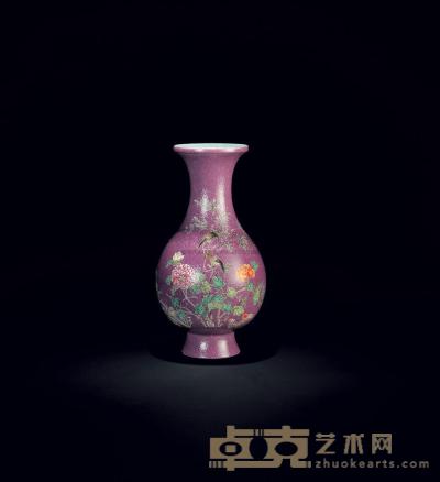 民国 胭脂地轧道粉彩花鸟纹瓶 高23cm