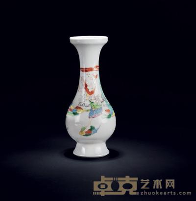 清雍正 粉彩人物盘口瓶 高19.5cm