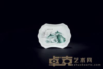民国 粉彩山水纹茶盘 长18cm