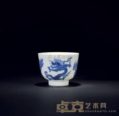 清康熙 青花龙凤纹小杯 直径7.8cm