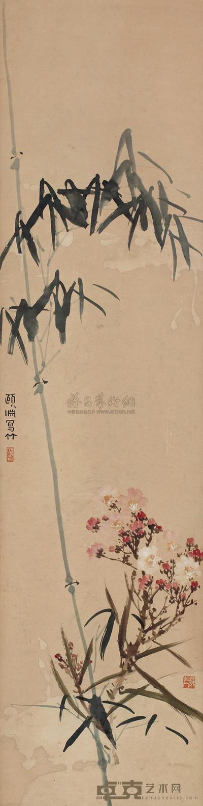 经颐渊 陈树人 花卉 立轴 131×33cm