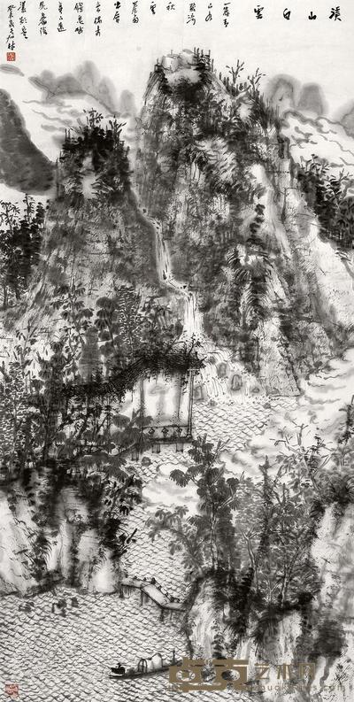 何加林 2003年作 溪山白云 镜心 137×68cm