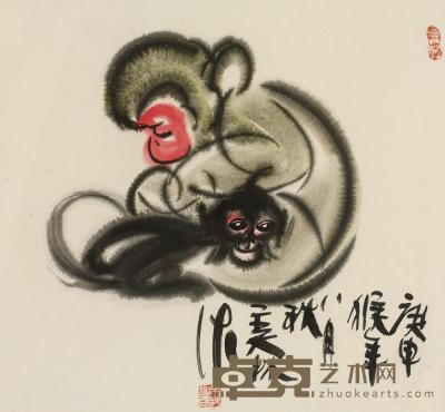 韩美林 1980年作 猴 镜框 35.5×38.5cm