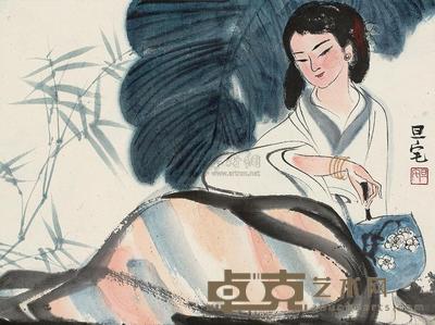 刘旦宅 芭蕉仕女 镜心 26×35cm