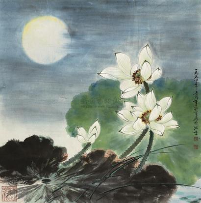 李行百 1994年作 荷花 镜心