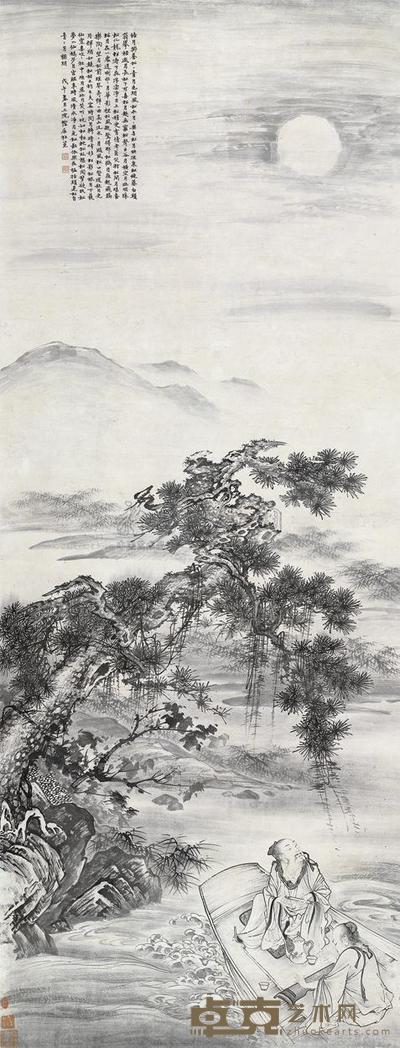 杜堇 (款) 赏月图 立轴 240×90cm