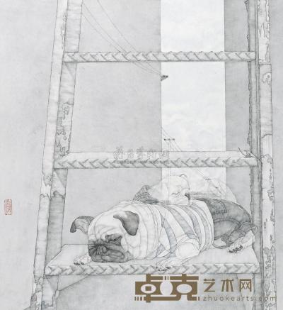 郑庆余 旧巷 镜心 61×56cm