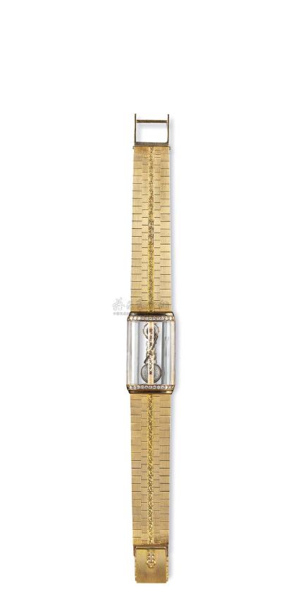 昆仑 18K黄金表壳表带金桥一字型透明机芯腕表