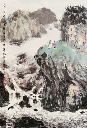 傅抱石 1962年作 悬崖窥险 立轴