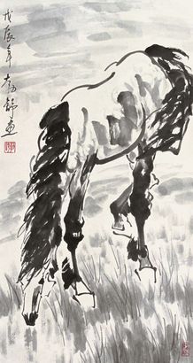 刘勃舒 1988年作 饮马 立轴