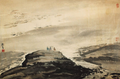 人物山水镜片