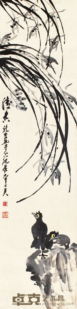 花鸟立轴 134×33