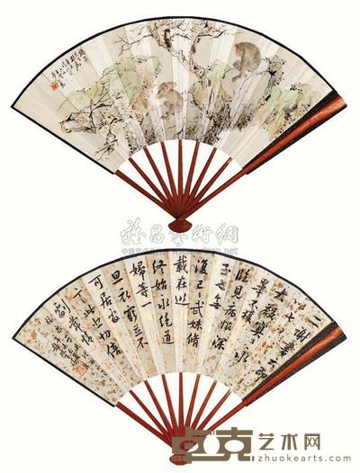 王云 1934年作 辈辈候 成扇 18×46cm