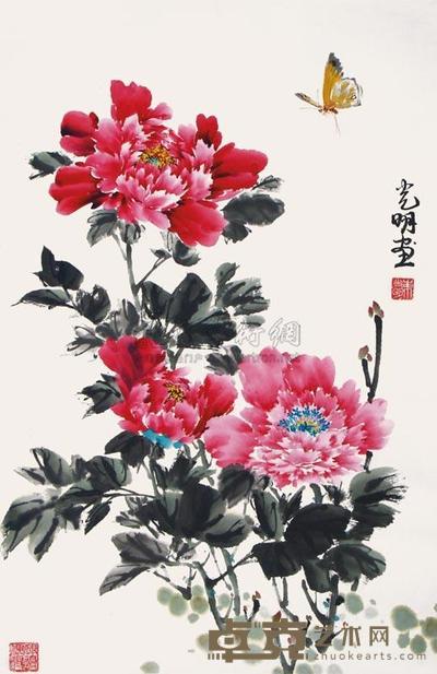 东光明 花蝶图 立轴 67×44cm