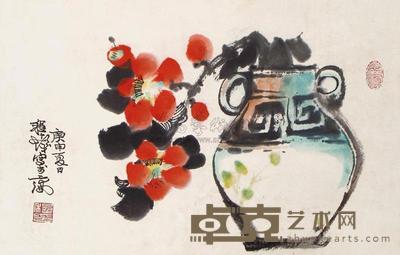 程十发 1980年作 瓶花 立轴 27×41cm