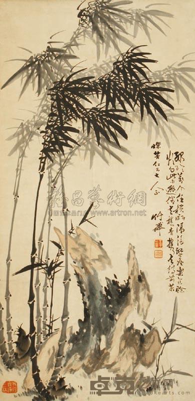 竹禅 竹石图 立轴 136×67cm