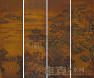 袁江 1743年作 山水 立轴 163×192cm×4