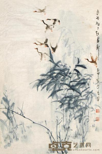 贾浩义 芦雁 镜心 87×59cm