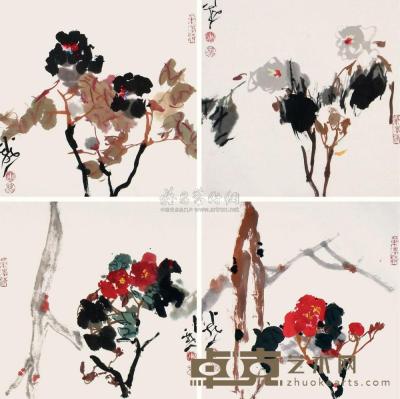王小燕 花卉 （四件） 镜心 34×34cm×4
