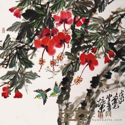 王培东 2008年作 花鸟 镜心 68×68cm