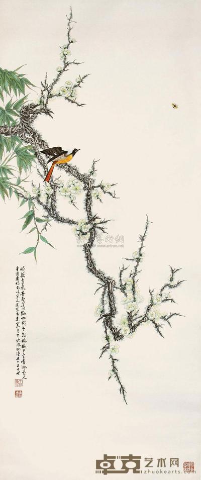 谢临风 1981年作 花鸟 镜心 132×64cm