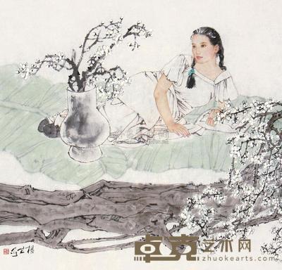 王根生 赏梅图 镜心 63×65cm