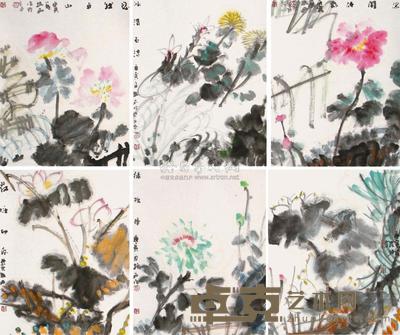 袁振西 2010年作 花卉六桢 46×37cm×6