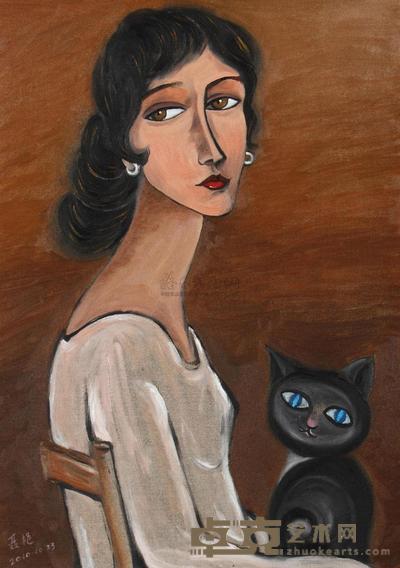 聂艳 2010年作 女人与猫 70×50cm