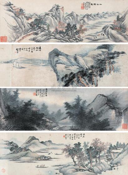 吴石僊 姚钟葆 葛成春 徐行敏 1900年作 山水 （四帧） 镜心