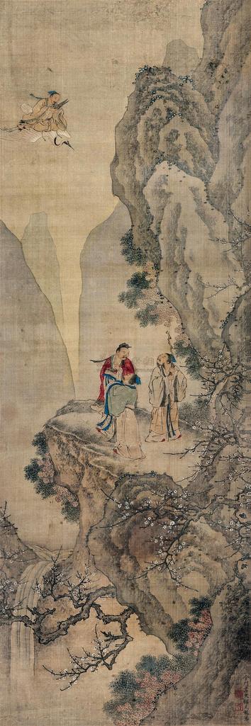 顾见龙 骑鹤吹笙 立轴