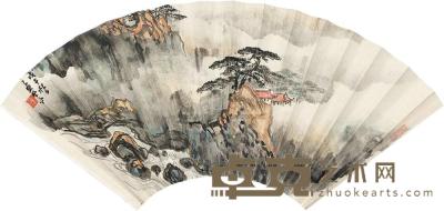应野平 戊午（1978年）作 云松图 扇页 19×47cm