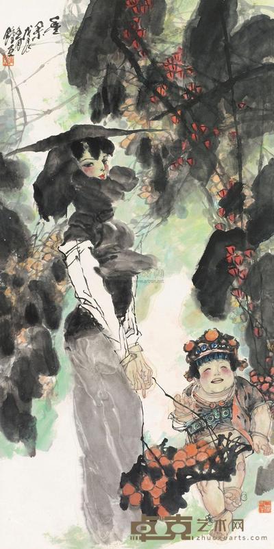 锺增亚 戊辰（1988年）作 丰收图 立轴 137×68cm
