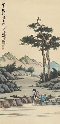 丰子恺 甲申（1944年）作 贫贱江头自浣纱 立轴