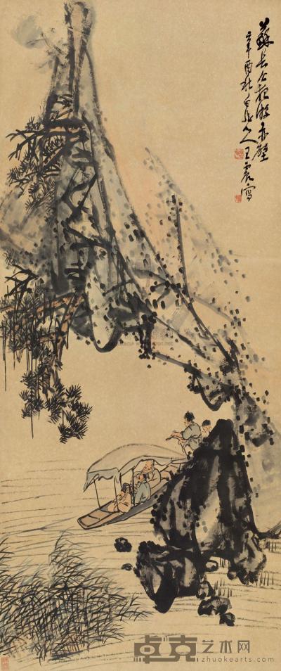 王一亭 辛酉（1921）年作 夜游赤壁图 镜片 138×69cm