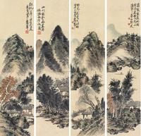 蒲华 庚寅（1890）年作 青绿山水 四屏