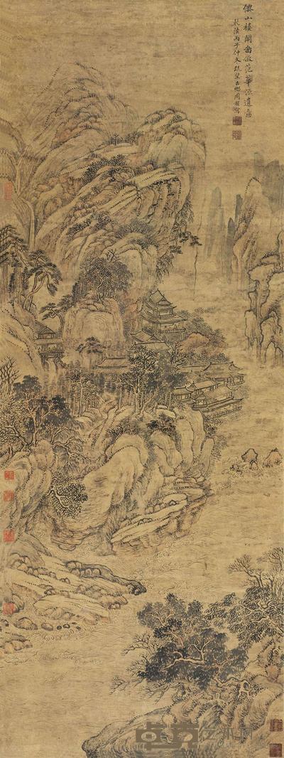 周颢 丙子（1756）年作 仙山楼阁图 立轴 155×57cm