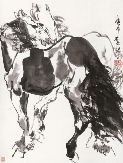 刘勃舒 庚申（1980年）作 双骏图 立轴