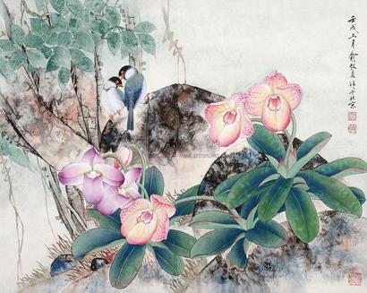 俞致贞 壬戌（1982年)作 芙蓉双雀 镜心