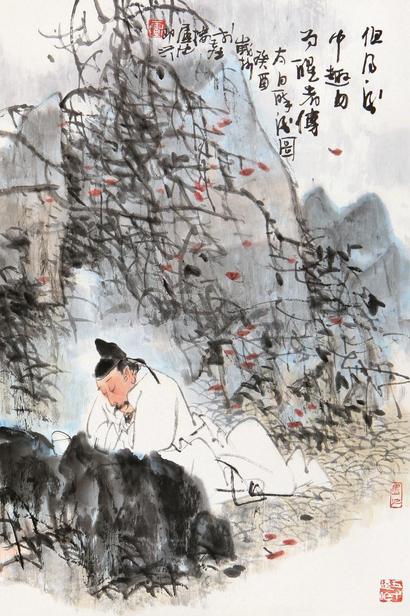 卢沉 癸酉（1993年）作 太白醉酒图 镜心