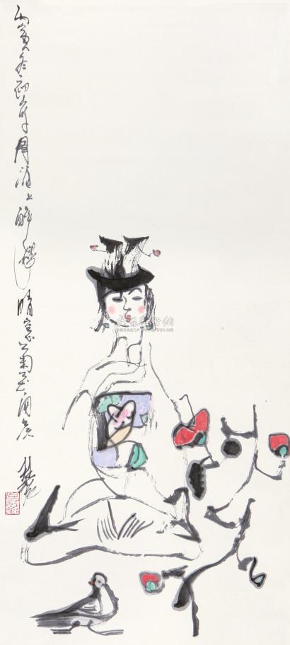 张桂铭 丙寅（1986年）作 女娃图 立轴