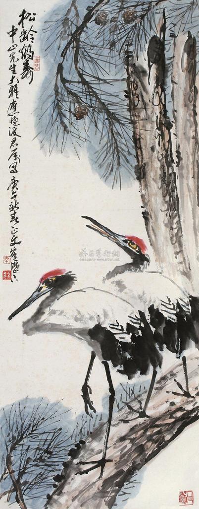 李正文 庚午（1990年）作 松龄鹤寿 立轴