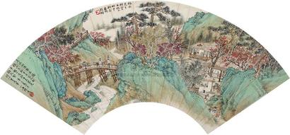陈小舟 辛巳（1941年）作 秋山行旅图 扇面