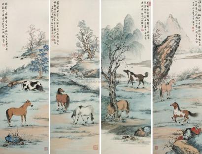 赵敬予 己丑（1949年）作 骏马图 （四帧） 四屏