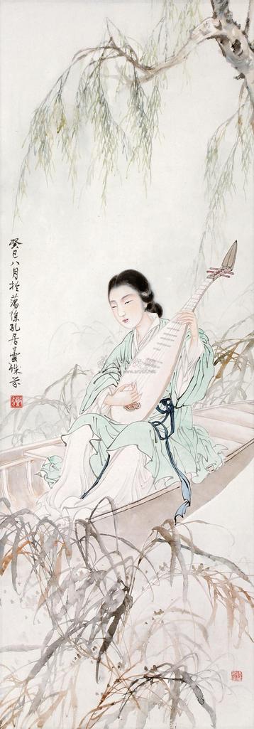 邓芬 癸巳（1953年）作 琵琶仕女 立轴