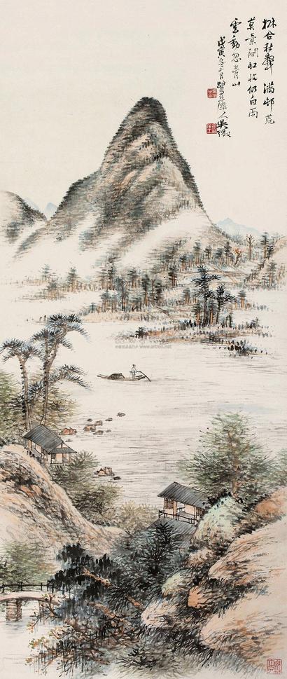 吴徵 戊寅（1938年）作 荒村暮景 立轴