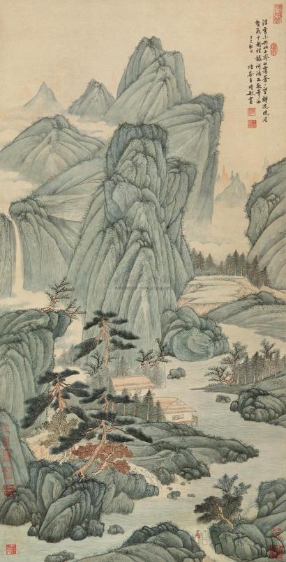 王时敏 (款) 丁巳(1677年)作 青绿山水 立轴