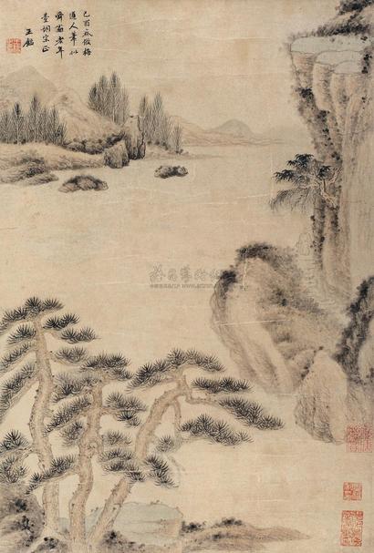 王鉴 (款) 己酉(1669年)作 平湖远山 立轴