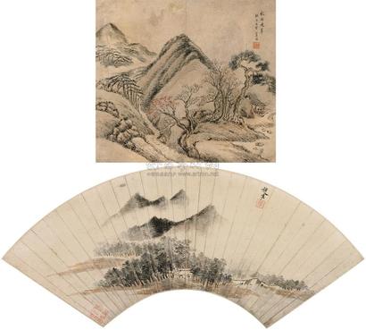 李世倬 赵左 （款） 山水 （二帧） 立轴